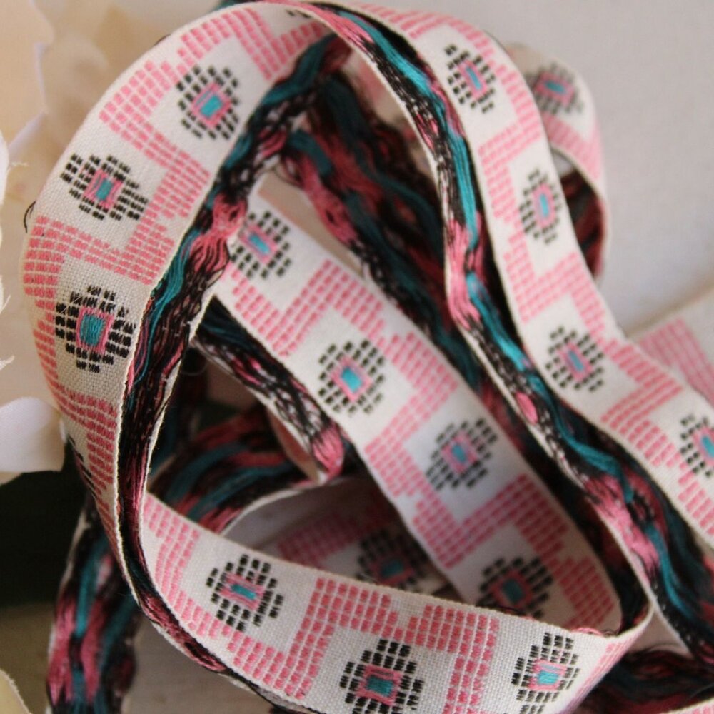 Vintage Jacquard Ribbon Trim, One Yard 24 Inch Piece .75 Inch Wide - Picture 3 of 10